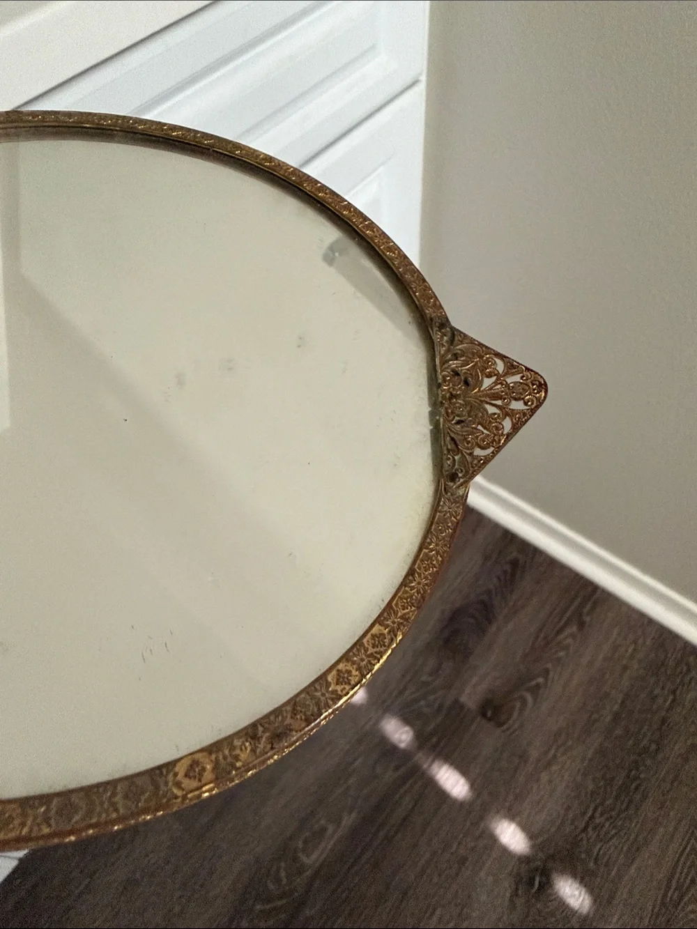 Lot of 2 Vintage Small Dresser Vanity Gold Frame Mirror Trays